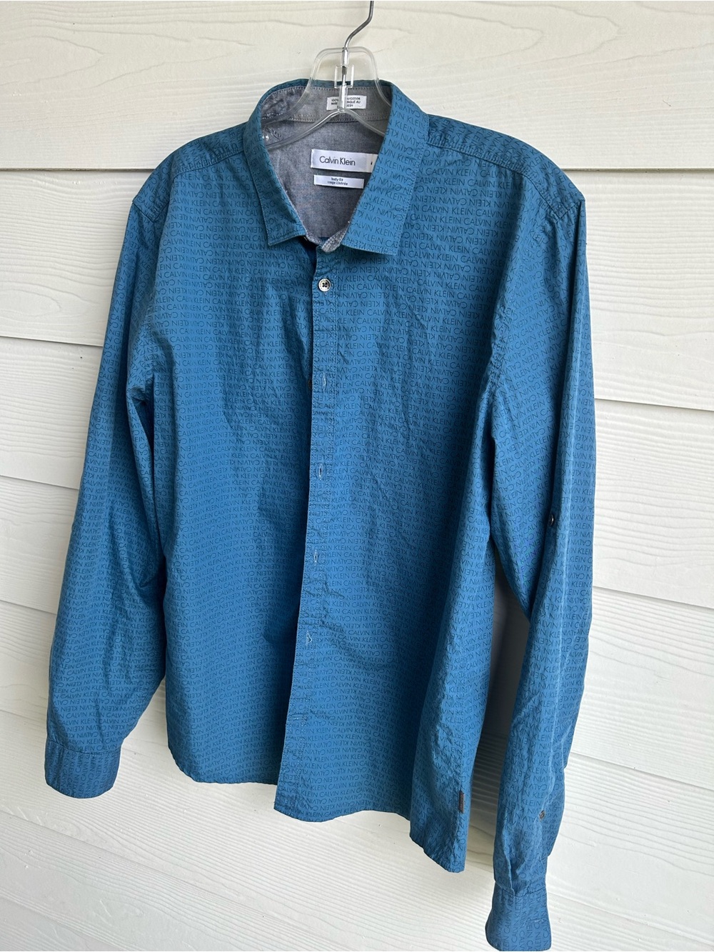 Calvin Klein Men’s Teal Button-Down Long Sleeve Shirt - Picture 4 of 5